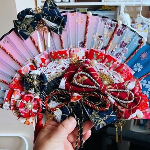 Japanese Sakura Flower Bownet Folding Hand Fan Sweet Lolita Handmade Chinese Hanfu Hand Fan Party Dance Wedding Decor Gift