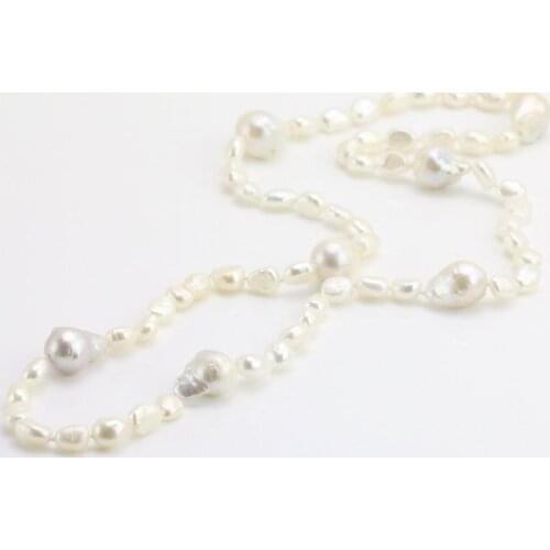 Unique Pearls jewellery Store,40inches Long Baroque Pearl Necklace,7mm 13mm White Color Real Freshwater Pearl Necklace
