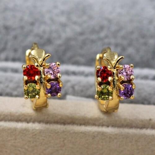 Women Luxury Hoop Earrings Round red green Zircon Gold Earrings Jewelry Bohemian Vocation Earrings For Lady wedding accessories