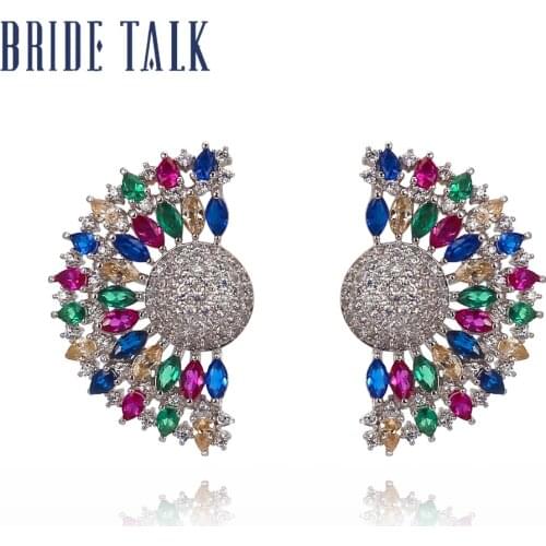 Bride Talk Luxury New Trendy Half-moon Shape Creative Multicolor Clip Earrings For Women Cubic Zirconia Charming Wedding Jewelry