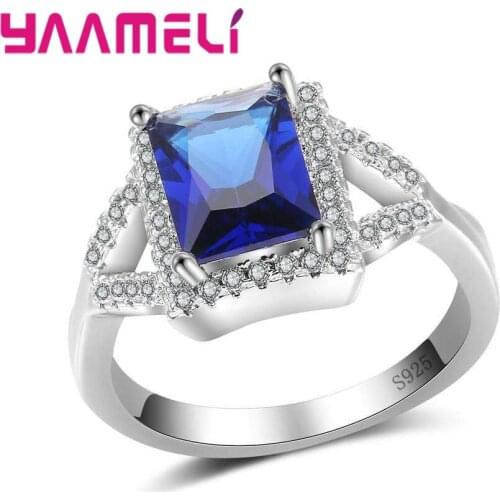 Women Bridal Wedding Engagement Finger Rings Hot 925 Sterling Silver Square Cubic Zirconia Present Crystal Jewelry