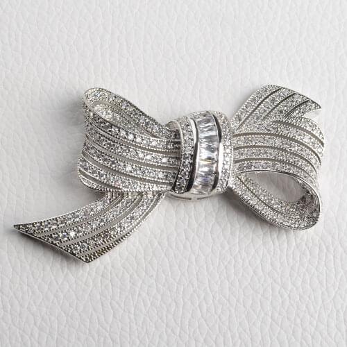 Womens 1 Pc 35x59mm CZ Micro Pave Bowknot Jewelry Pendant Link Connector