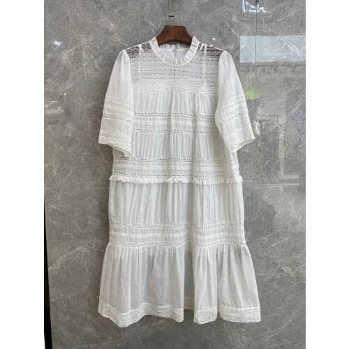 2021 Summer New Women Lace Patchwork Hollow Cotton Ffashion Casual Dress 2 Color Tutu