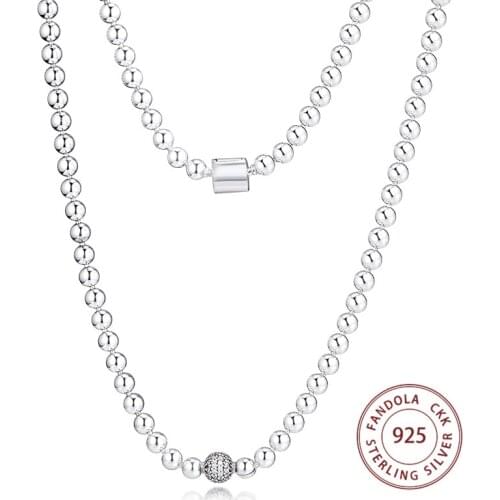 Beads & Pave Chain Necklaces Pendants 925 Sterling Silver Statement Necklace for Women Fashion Jewelry Collier Femme Colares