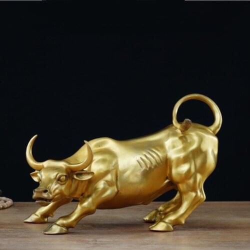 100% Brass Wall Street Bull Ornaments Crafts Furnishings Mascot Copper Cow Sculpture Tabletop Decoration Business Gift