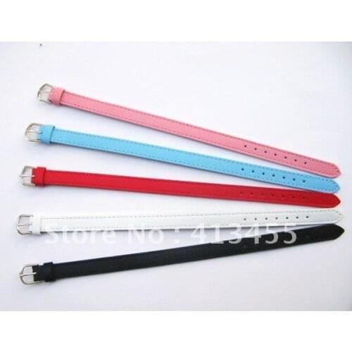 100pcs 8mm wide / 21cm length Mix Colors Genuine Leather Wristband Bracelet Fit For 8MM DIY Slide Letter