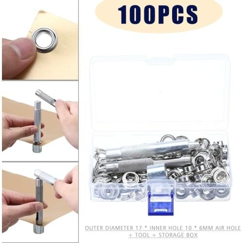 100pcs Metal Eyelets Set Grommet Tarpaulin Tarp Tent Awning Repair Kit + Installation Tools + Plastic Storage Box