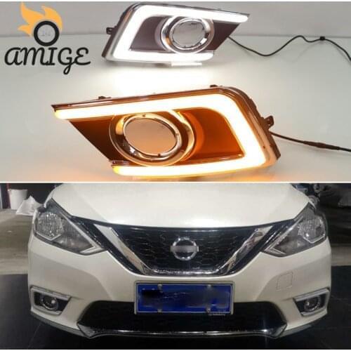 12V LED DRL Daylights For Nissan Sentra B17 2016 2017 2018 2019 Turn Yellow Signal Daytime Running Headlights Driving Lamps