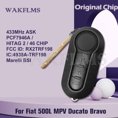 3 Buttons Remote Car Key Replacement For Fiat 500L MPV Ducato Bravo 2008-2012 2013 2014 2015 433MHz ID46 FCC ID RX2TRF198