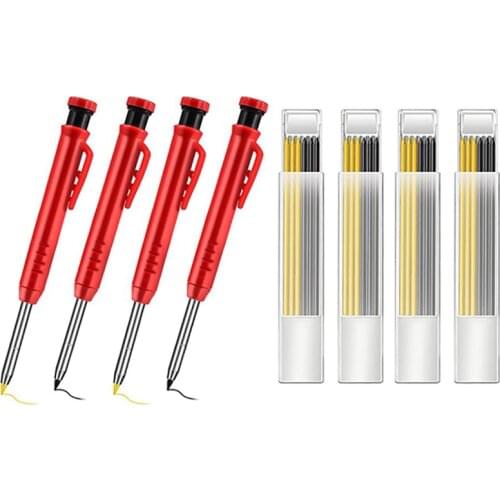 4Pcs Solid Carpenter Pencils with 24 Refills, Woodworking Tools Solid Hole Pen Marking Tool for Woodworking Architects