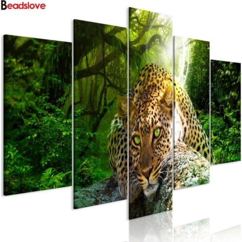 5 piece forest leopard Diamond Embroidery full round diamond pictue of rhinestone Diamond painting cross stitch kits