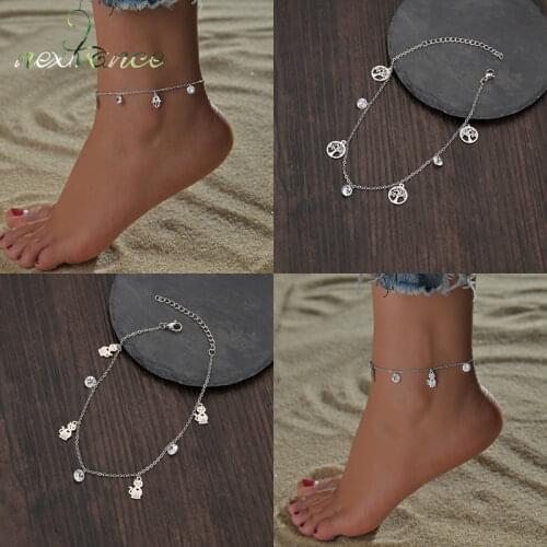 Nextvance Cute Zircon Anklet Stainless Steel Hand Cat Tree Anklets For Women Girl Child Anniversary Birthday Jewelry Gift