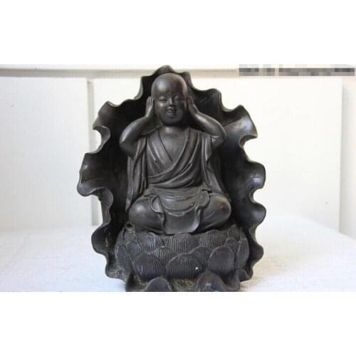 Fast shipping USPS to USA S0574 Chinese Buddhism Copper Bronze Sit lotus flower boy Buddhist monk Buddha Statue