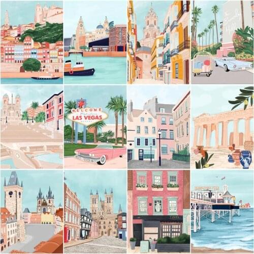 CHENISTORY Frame Painting By Numbers Kits Town Street Landscape Modern Drawing Coloring By Numbers For Home Decor Diy Gift Art