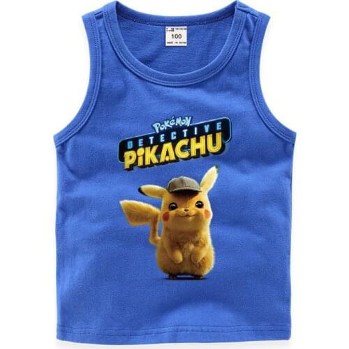 Children 100% Cotton Vest Pokemon Summer Boys Tank Top Casual Sleeveless Shirt Pikachu Kids Tops Cartoons Boys Vest Girls Tops