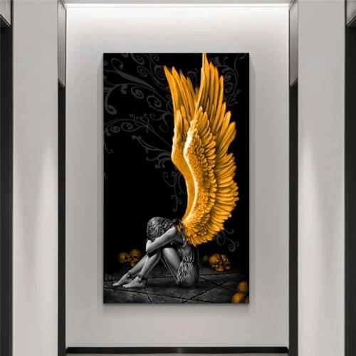 Angel Gray Character Wings Painting Skull Posters and Prints Canvas Painting Home Decor for Living Room Painting Gift Home Decor