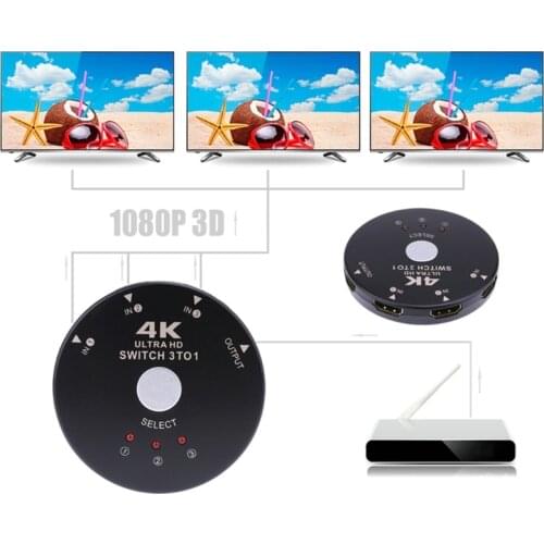 Round High definition 4K 2K HDMI-Compatible Switcher with Three Inputs and One Output