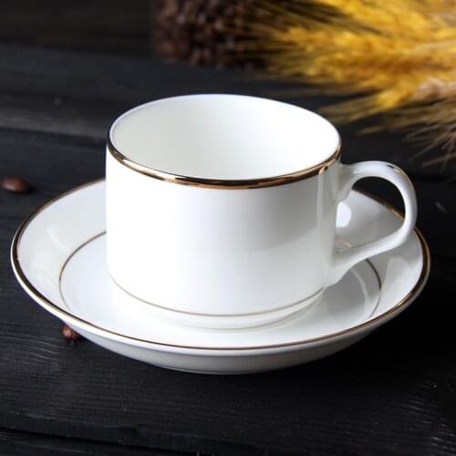 Lightweight Bone China Coffee Cup Set with Spoon Gold and Silver Rim Coffee Cup Afternoon Tea Ceramic Cup with Saucer Coffee Cup