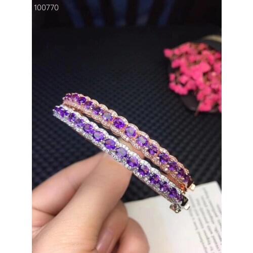 The Best Gift For Your Girl Friend 100% Natural and Real Amethys Bangle 925 Sterling Silver Fashion Bangle