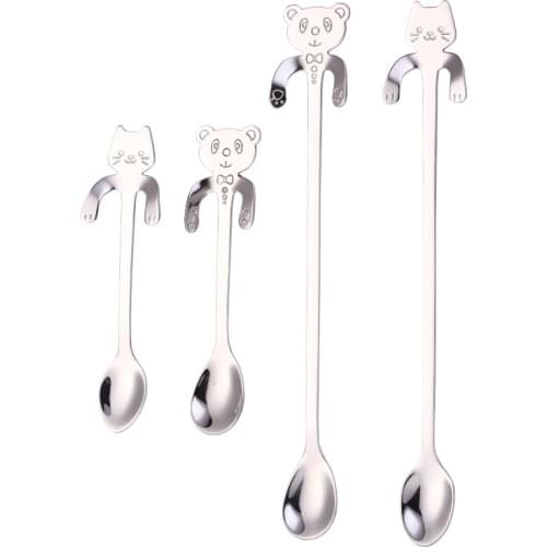 Cute Panda Cat Coffee Stirring Spoon Stainless Steel Hanging Scoop For cake Ice cream Dessert pastry Coffee Tea Bear Tableware