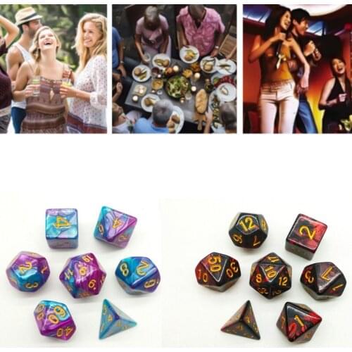 Hot Sales 7Pcs/Set Pack Polyhedral Game DND Toy Purple Set For Dice Party Drinking Blue Dice dice set