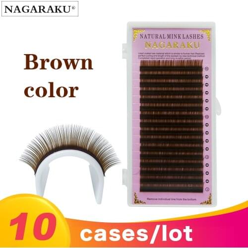 NAGARAKU 10cases/lot Eyelash Extension Maquillaje Makeup Brown Color Individual Eyelash Mink Lashes Brown Maquiagem Cilios