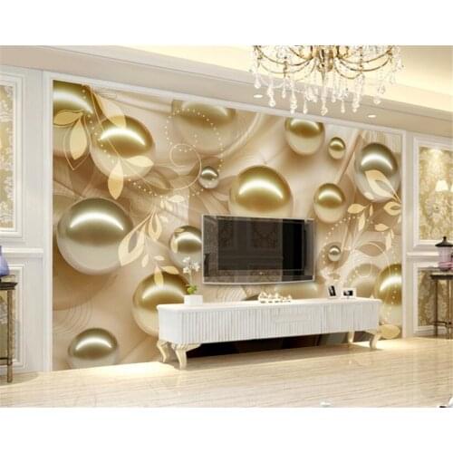 Mural Custom Wallpaper For Wall 3 D European Style Gold ball pearl leaf stereo TV background wallpaper Home Decoration Beibehang