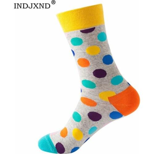 INDJXND Colorful Dot Printed Socks Men Women Casual Geometry Short Funny Female Cotton 1 Pairs New Arrivl Spandex Comfortable