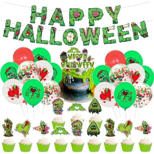 2021 New Halloween Party Adorns Zombie Skull Love Balloon Haunted House Bar Bloody Horror Flag Ballon Decoration Party Decor