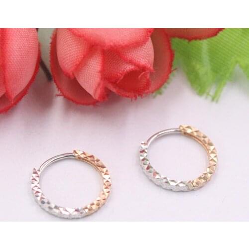 New Pure 18K Rose And WhIte Gold Earrings 13x1.5mm Annulus Middle Opening Earrings 1.2g