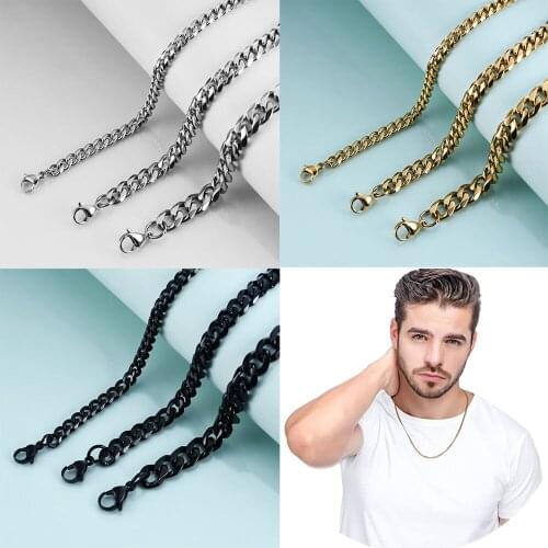 NUNCAD New Punk Stainless Steel Jewelry Necklace for Men Women Multi Size Curb Link Chain Chokers Wholesale AAA Quality
