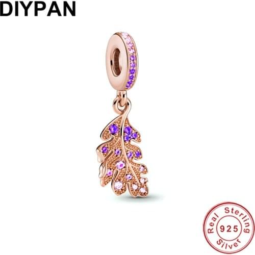 Fit Original Pandora Bracelet Charms 925 Sterling Silver Rose Gold Leaf Dangle Charm Women Berloque Jewelry Pendant