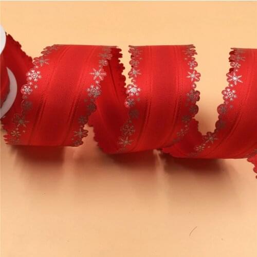 N1002 38mm X 25yards Silver Snowflake Edge Red Wired Christmas Ribbon. Gift Bow,Wedding,Cake Wrap,Tree Decoration,Wreath