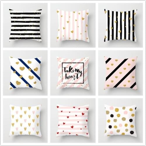 Pink Geometric Cushion Cover Stripe Snowflake Decorative Pillowcase Polyester Home Ins Decor for Living Room Sofa Couch 45x45cm