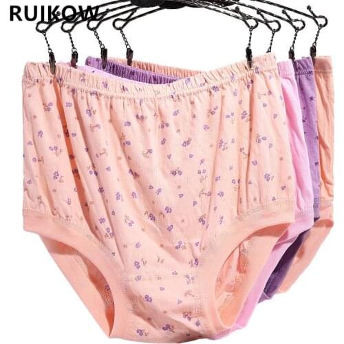 High Waist 40-90kg Daily Wear Fat LadyPure Cotton Panties Large Breathable Women Print Briefs Underwear Thongs Lingerie XL-4XL