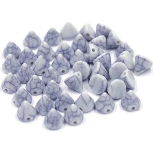 50Pcs Rivets Spike Stud Spacer Beads Acrylic Cone Riveting Garment Imitation Marble Crack White For DIY Dress Clothes Bag 10mm