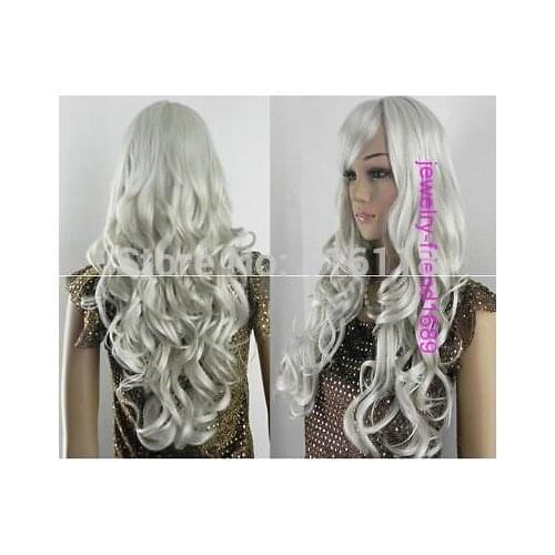 Shun NEW COSPLAY LONG PALE WHITE CURLY WOMENS FULL WIG 10.21