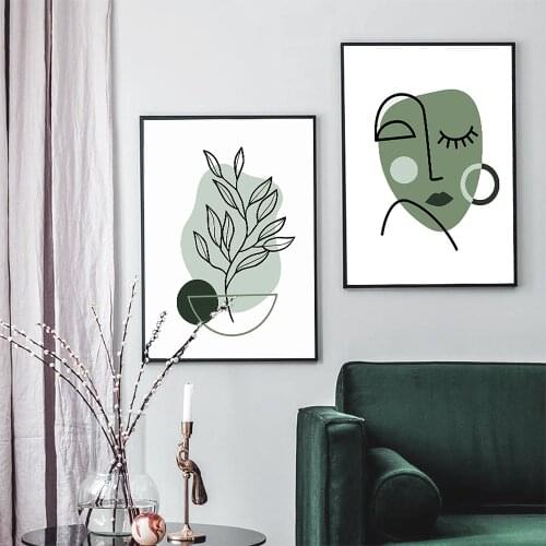 Nordic Abstract Line Leaves Posters Print Canvas Girl Geometric Curve Wall Art Painting Livingroom Office Home Decor Pictures