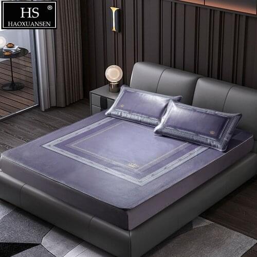 SlateBlue Cowhide Mat 3PCS Full Grain Leather Mat Air Conditioner Mat Bedroom Decoration Leather Carpet Mattress King Queen Size