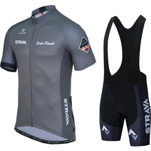 STRAVA Pro Team Cycling Jersey Sets Mens Bicycle Clothing Skinsuit Bib Shorts Sleeve Summer Breathable Bike Outfit MTB Sportwear