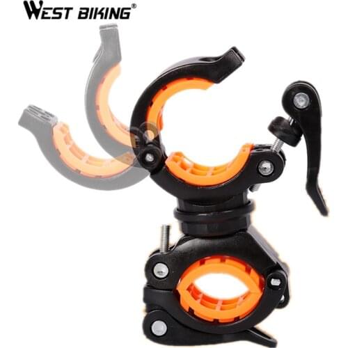 WEST BIKING Bicycle 360 Degree Rotating Light Holder Cycling Front Lamp Handlebar Double Holder Pump Flashlightg Lamp Holders