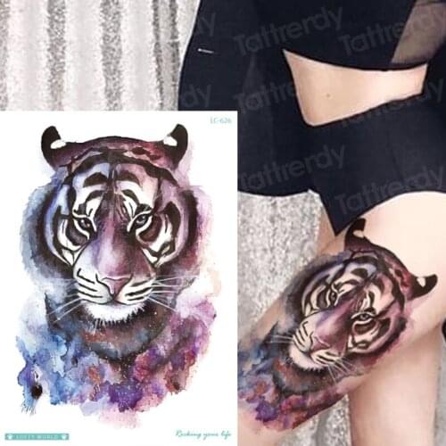 Temporary tiger tattoo animals triangle leg arm sleeves tattoo boys girls waterproof fake tatoo tiger king tatoos temporales men