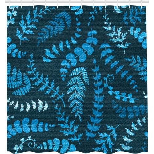 Indigo Shower Curtain Dark Green Backdrop Floral Swirl Leaves Branches Details Image Fabric Bathroom Decor Set with Hooks 105