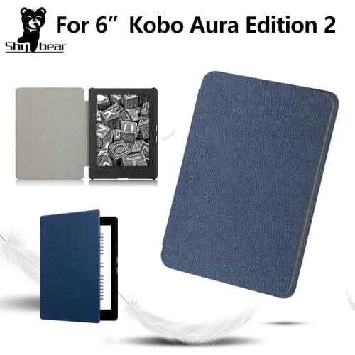 Protective Case for Kobo Aura Edition 2 6'' eReader Slim Folio Stand PU Leather Magnetic Skins Cover + protector film + stylus