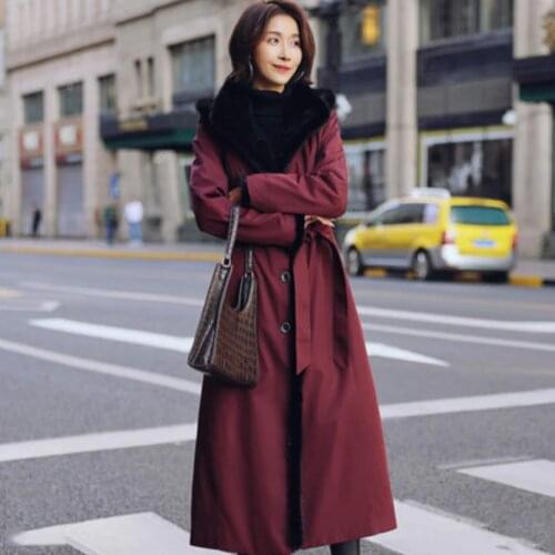 2020 Womens Autumn Winter New Mid-length Parkas Female Imitation Rabbit Fur Liner Cotton Coat Women Fur Detachable Hat Sale 423