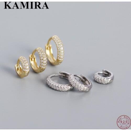 KAMIRA 925 Sterling Silver Vintage Bohemian CZ White Zircon Huggie Stud Earrings for Women Men Punk Rock Simple Goth Jewelry New
