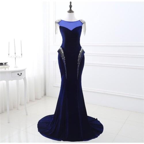 2019 Navy Blue Mermaid Cheap Long Evening Dresses Tassel Sleeveless Sequins Bling Bling Sparkle Women Formal Robe De Soiree
