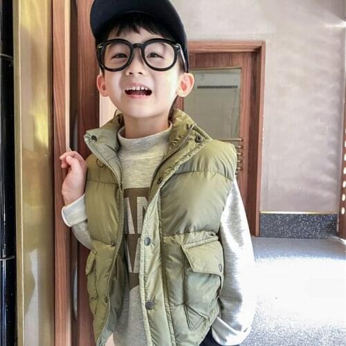 Boys Vest Autumn Winter New Kids Korean Style Thicken Cotton Vest Fashion Solid Pocket Zipper Warm Waistcoat for Boy 2-9 Years