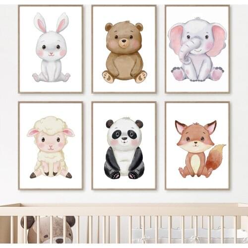 Animal Elephant Fox Panda Bear Rabbit Sheep Nordic Posters And Prints Wall Art Canvas Painting Wall Pictures For Kids Room Decor