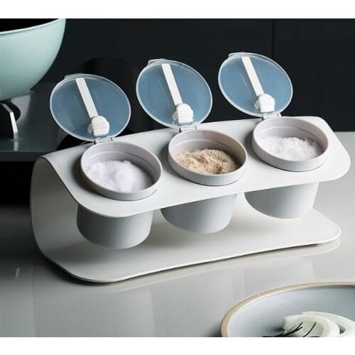 1PC 3 Grid Plastic Seasoning Box Clean Neat Healthy Sealed 3-in-1 Seasoning Jar Kitchen Cooking Season Spice Storage Jar OK 1124